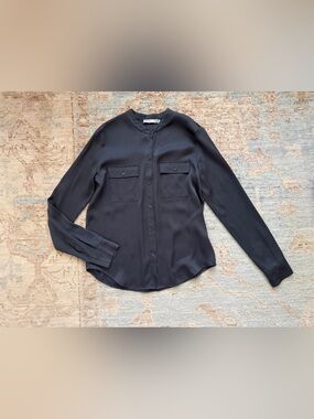 Vince Silk Banded Collar Blouse